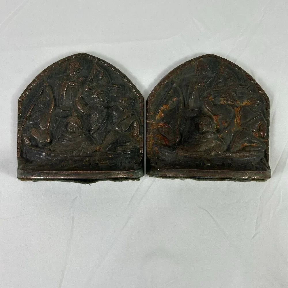 Vintage Cast Iron‎ Bookends of Washington Crossing The Delaware CT Mark Patina